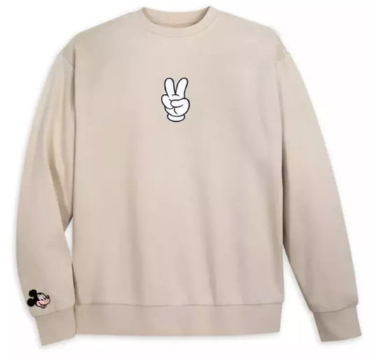 Disney Mickey Peace Sign Beige Pullover Sweatshirt XS