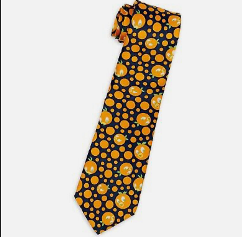 Disney Parks Adventureland Orange Bird Silk Necktie Navy Blue Tie