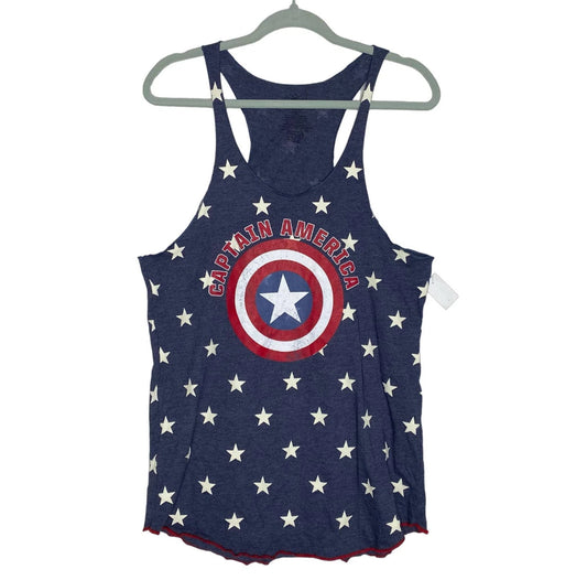Universal Studios Marvel Captain America Tank Top Shirt Medium-Navy/White Stars