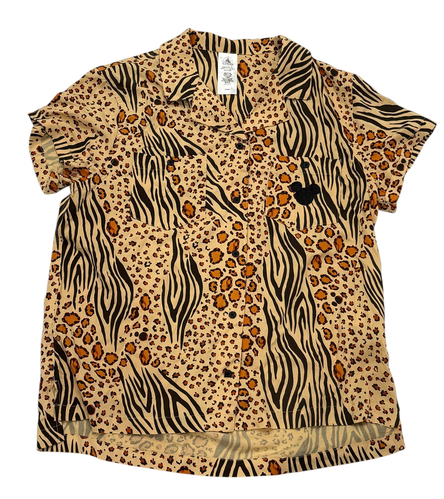Disney Animal Kingdom Print Mickey Ladies Button Shirt