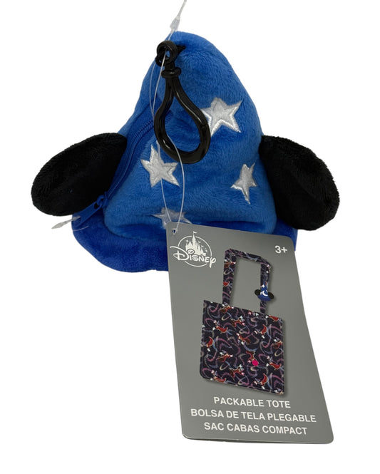 Disney Sorcerer Hat Mickey Tote Bag Reusable Packable Keychain Clip