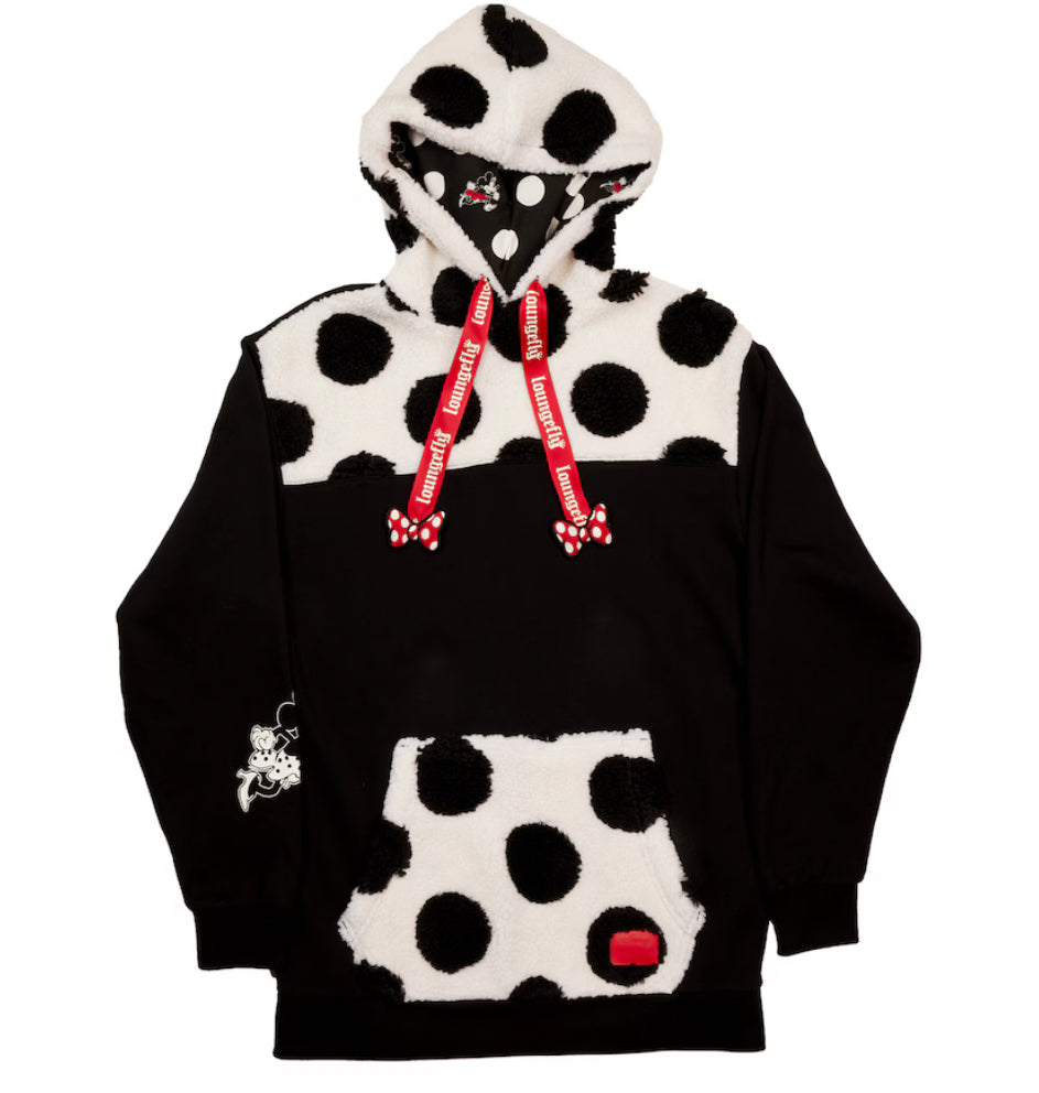 Disney Minnie Polka Dots Sherpa Pullover Hoodie - Black