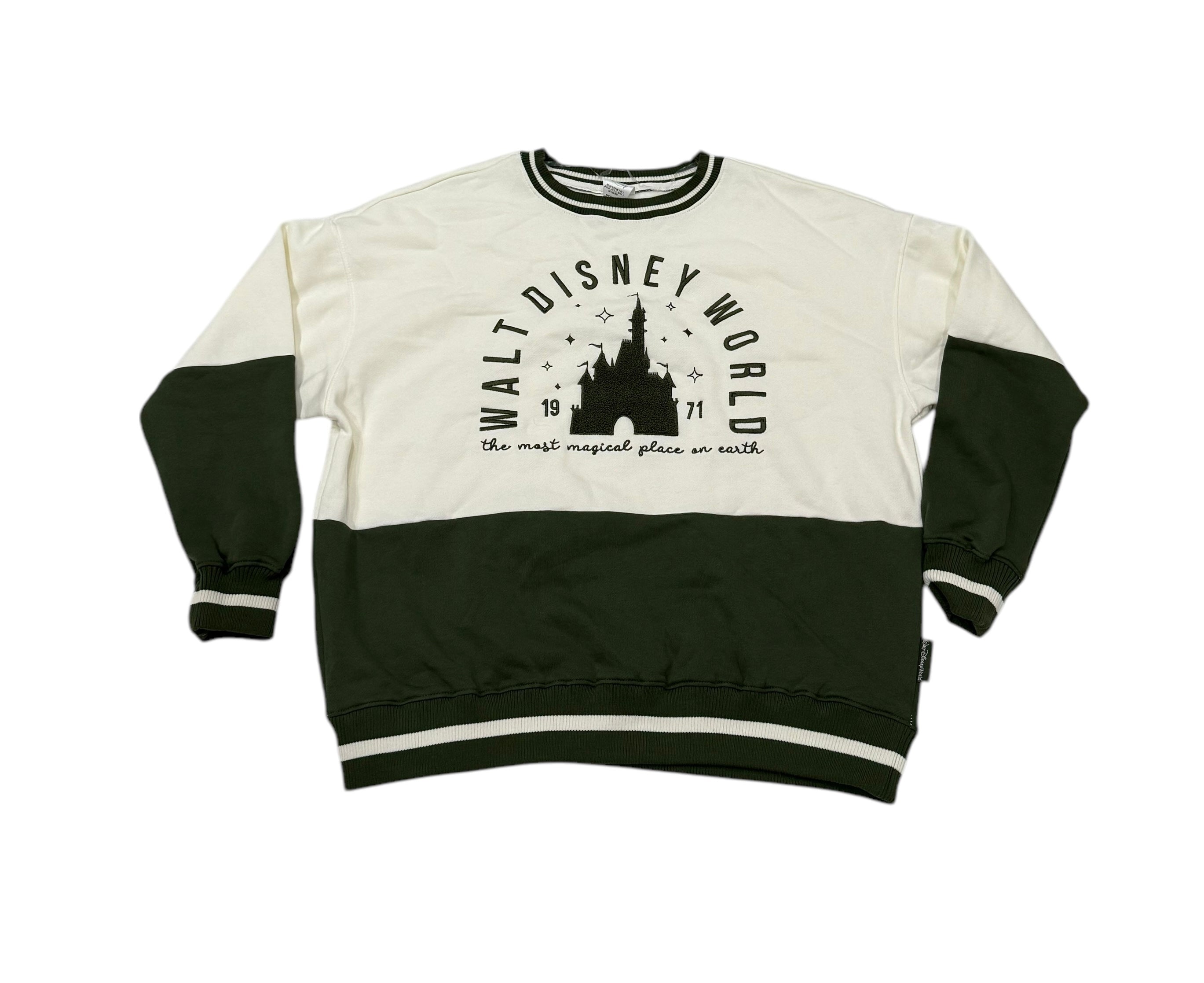 Walt Disney World Embroidered Castle Pullover Sweatshirt Green White World of Treasures