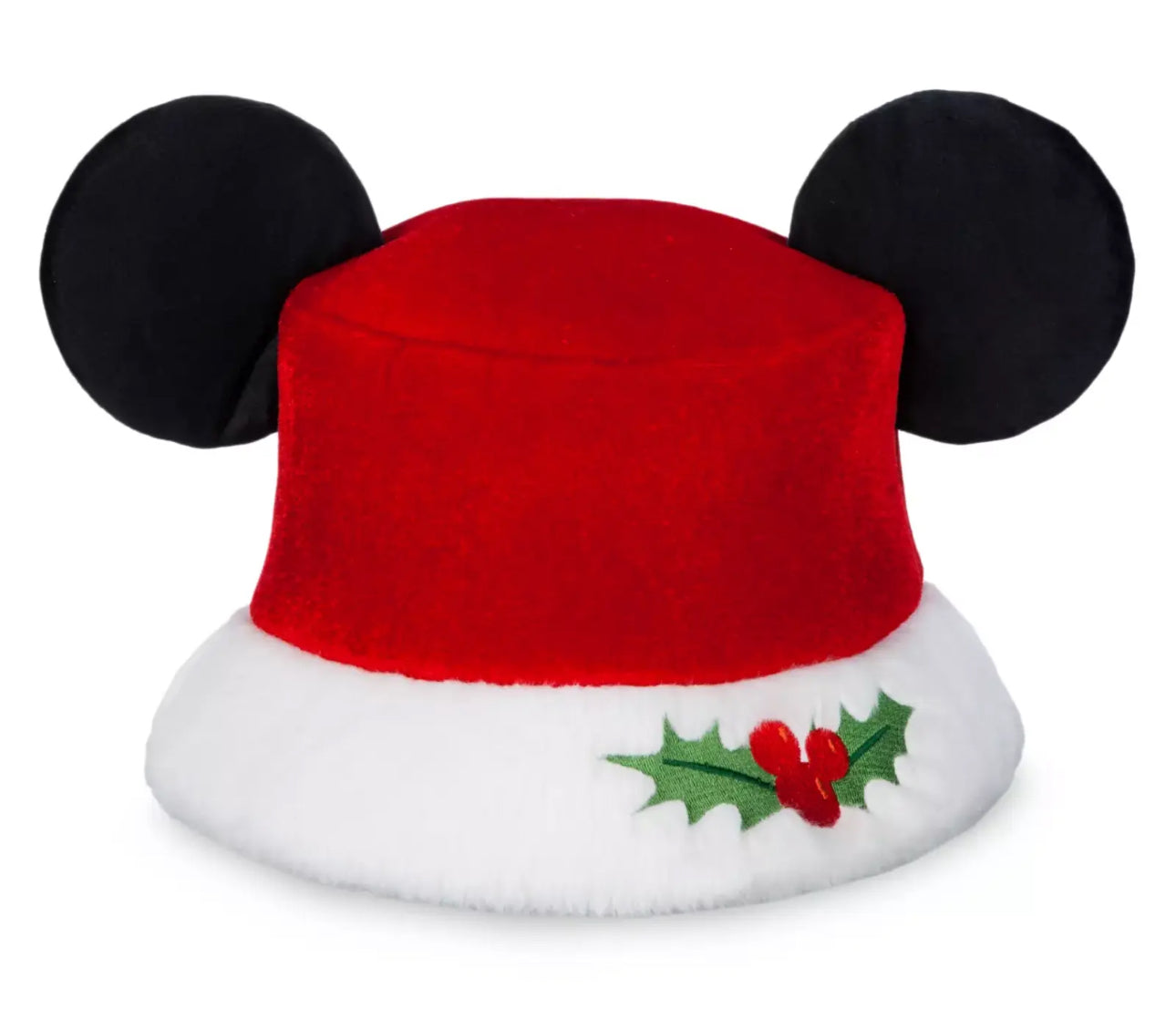 Disney Parks Mickey Ears Santa  Bucket Hat Christmas Holly
