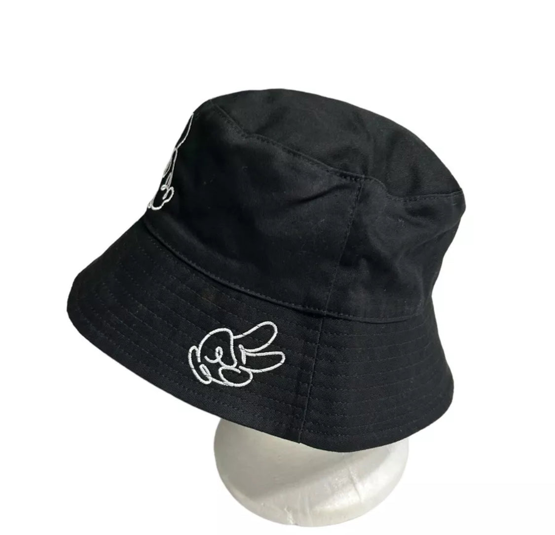 Disney Bucket Hat Peace Sign Mickey Reversable All Over Print Black Embroidered
