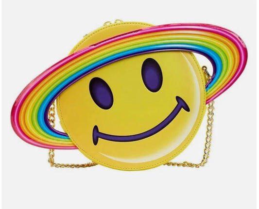 Lisa Frank Yellow Saturn Smiley Loungefly Crossbody Bag