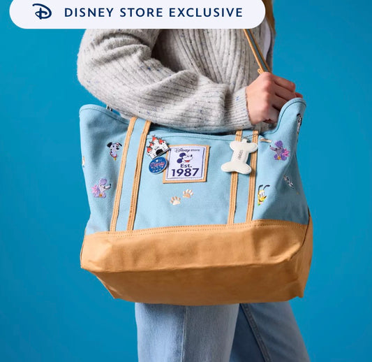 Disney Store Exclusive Dogs Large Canvas Tote with Castle Pin