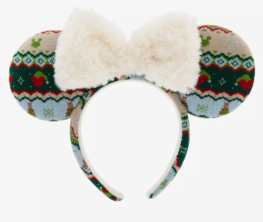 Disney Minnie Holiday Knitted Sweater Ear Headband for Adults