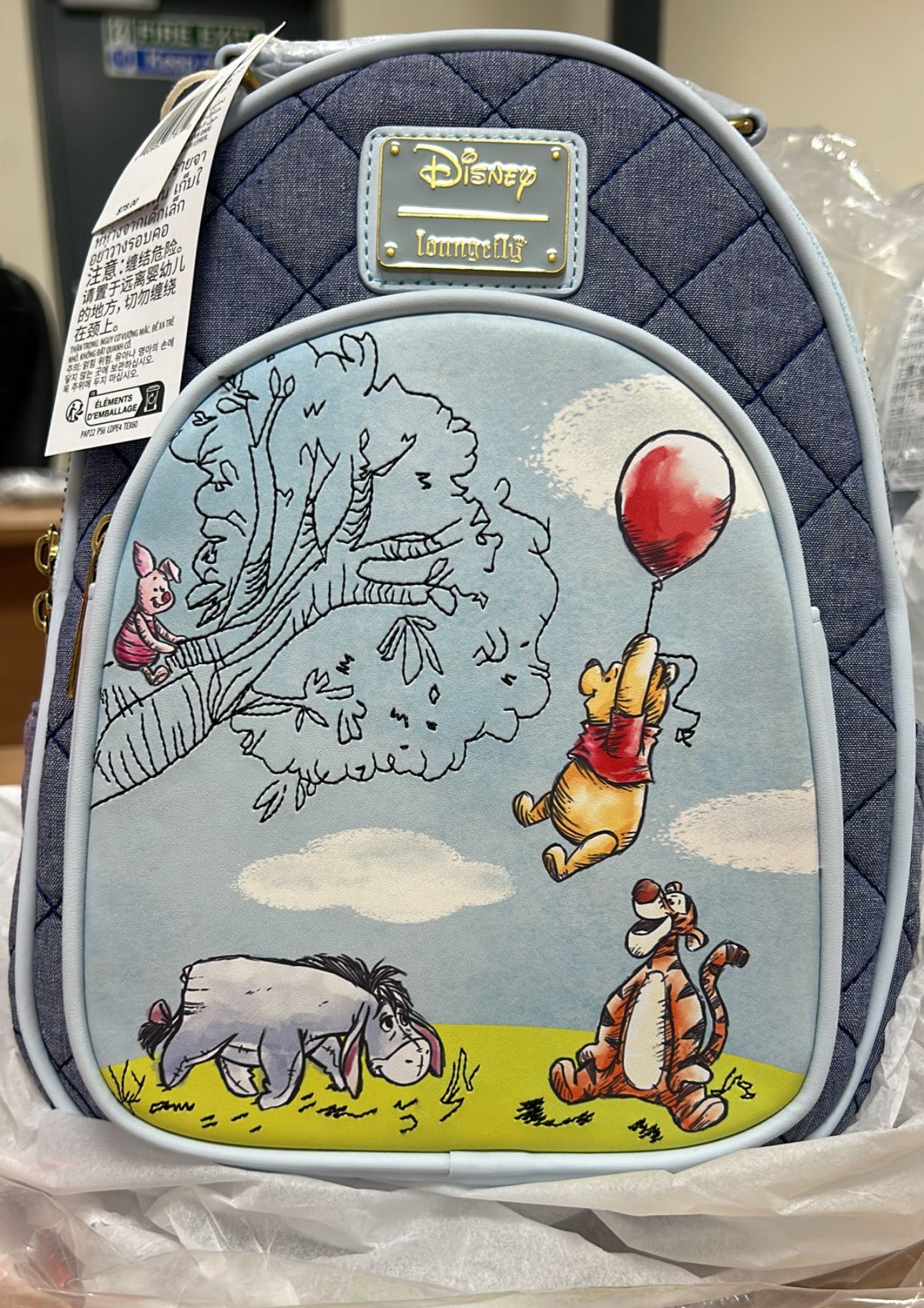 Disney Winnie the Pooh Quilted Denim Loungefly Mini Backpack