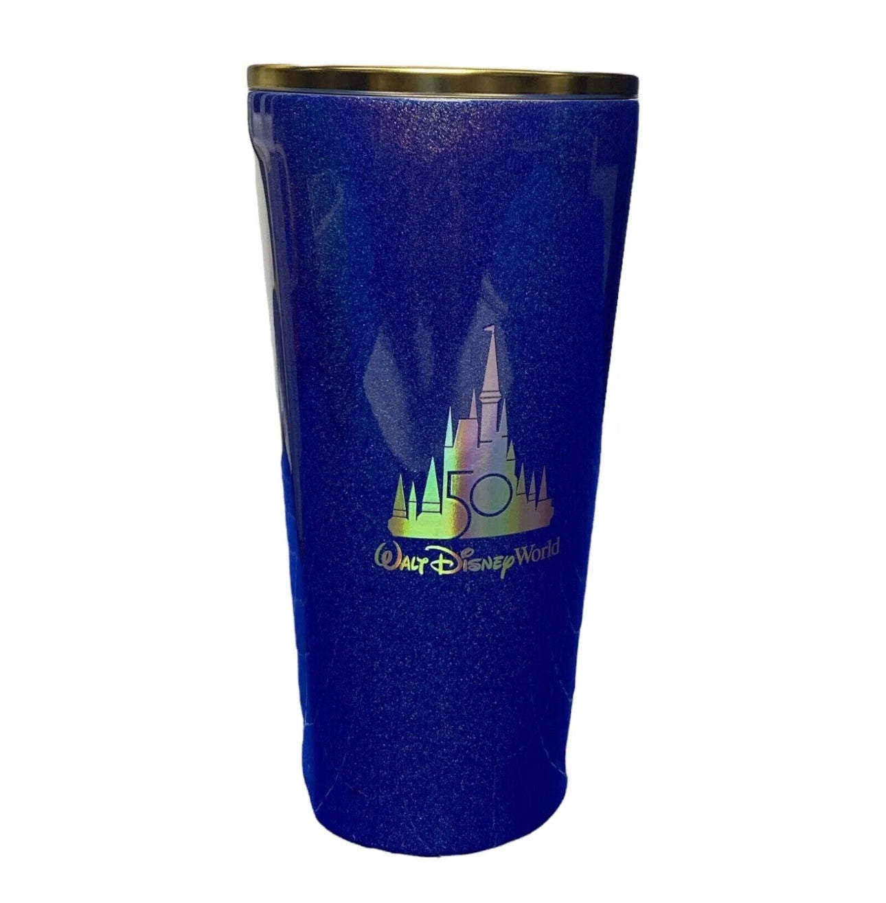 Walt Disney World 50th Anniversary Corkcicle Tumbler Glitter Blue and Gold