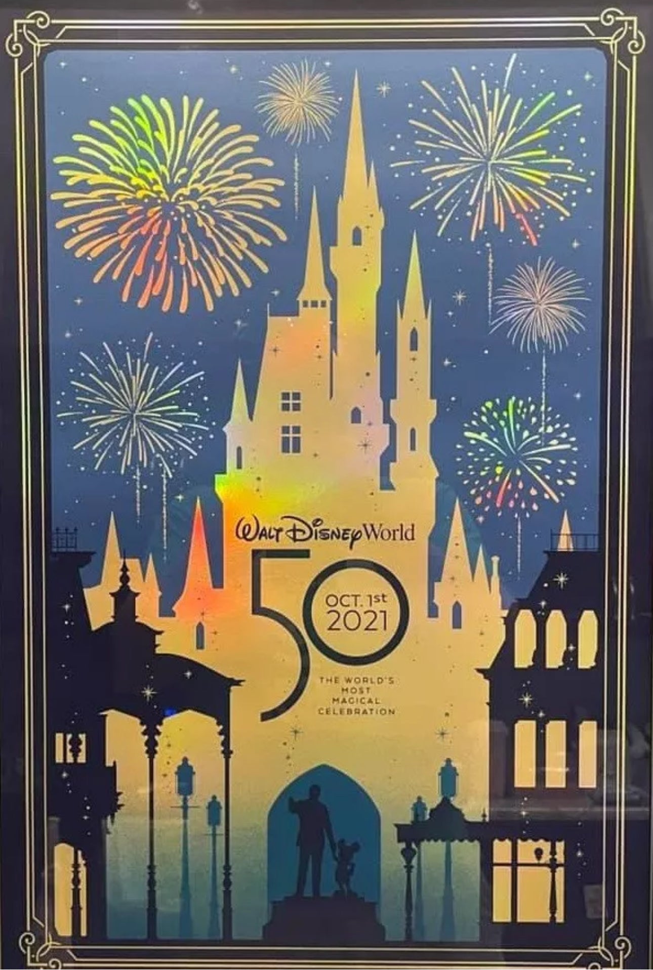 Walt Disney World 50th Anniversary Silk Screened Print 27”x18”