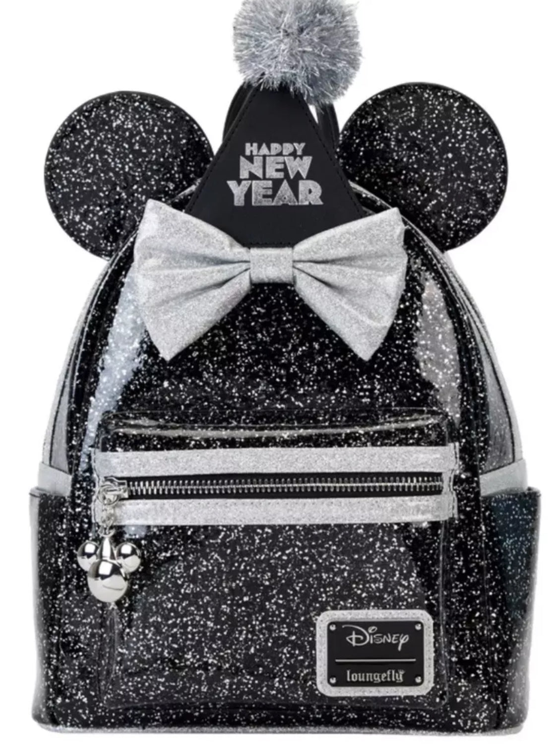 Disney Minnie New Year Glitter Loungefly Backpack W/Removable Party Hat