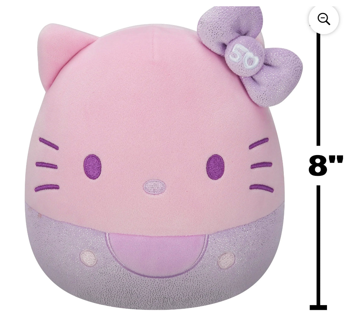 Squishmallow 8” Plush Hello Kitty Monochrome Purple 50th Anniversary Ultra Soft Toy