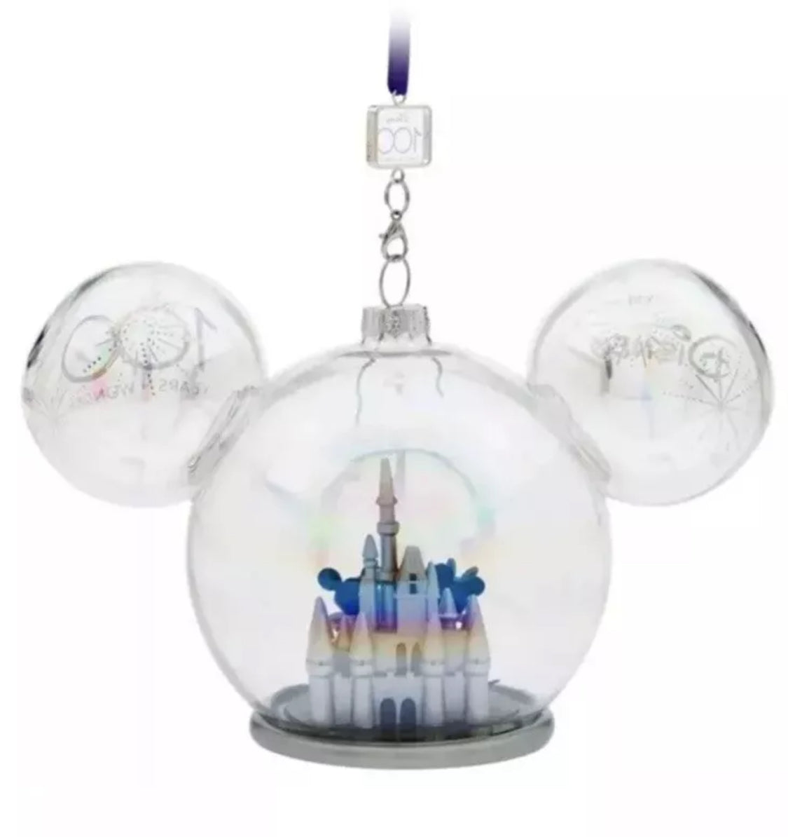 Disney World Cinderella Castle Mickey & Minnie Glass Ornament Disney100