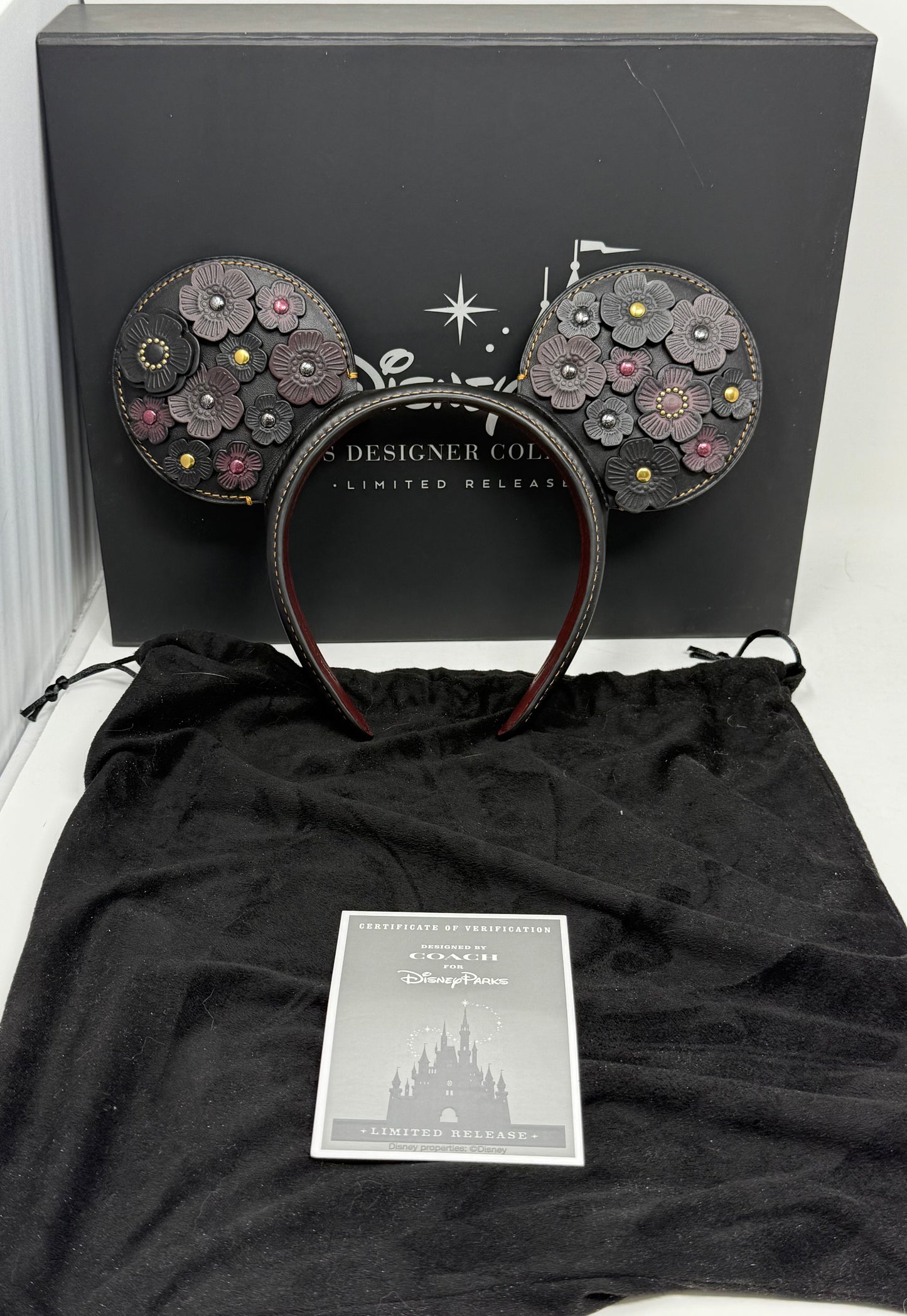 Disney X COACH OG Mickey Ear Headband-Leather Flowers