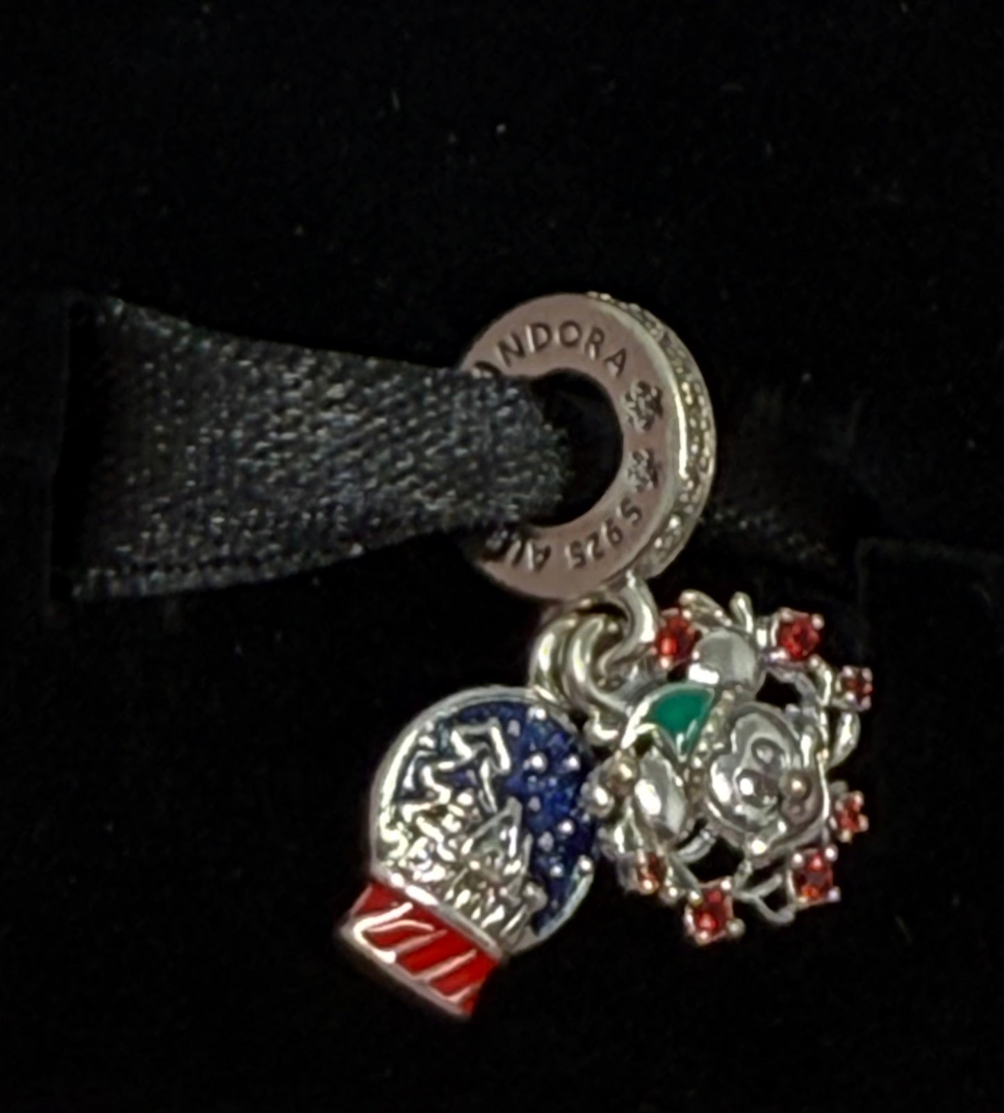 Disney Mickey Snow Globe Double Dangle Pandora Charm-Christmas