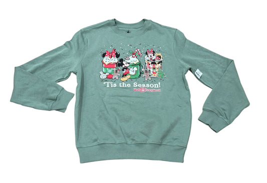 Walt Disney World Tis the Season Pullover Green Mickey & Minnie cocoa Large