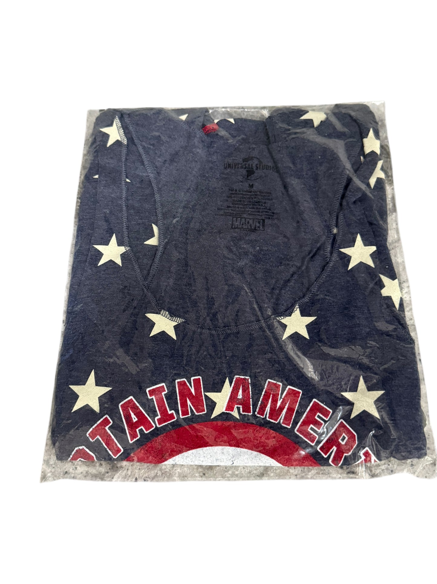 Universal Studios Marvel Captain America Tank Top Shirt Medium-Navy/White Stars