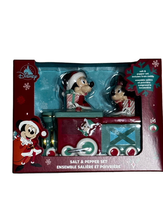 Disney Mickey and Minnie Christmas Train Salt And Pepper Shaker Set