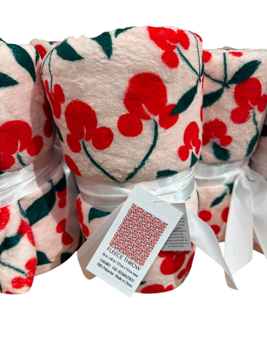 Disney Mickey Cherries Pink Plush Blanket Throw