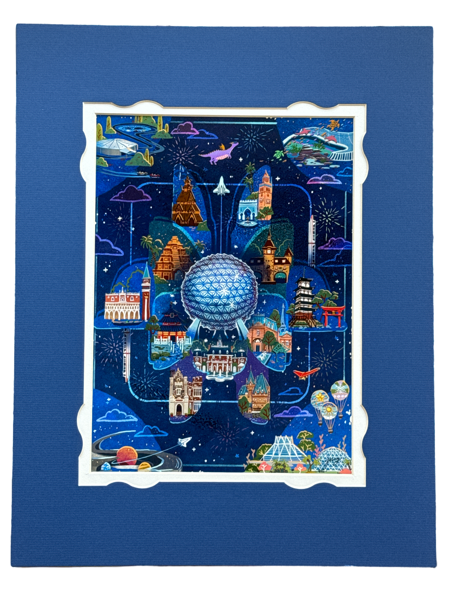 Disney Epcot 40th Anniversary Print Josey Tsao 14 x 18”