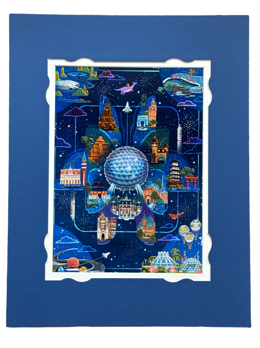 Disney Epcot 40th Anniversary Print Josey Tsao 14 x 18”