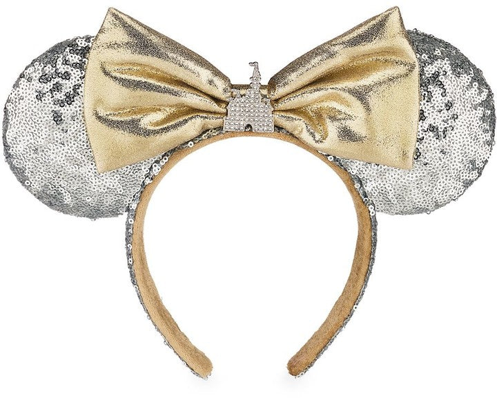 Disney Minnie Mouse Cinderella Castle Ear Headband Silver Sequins Walt World