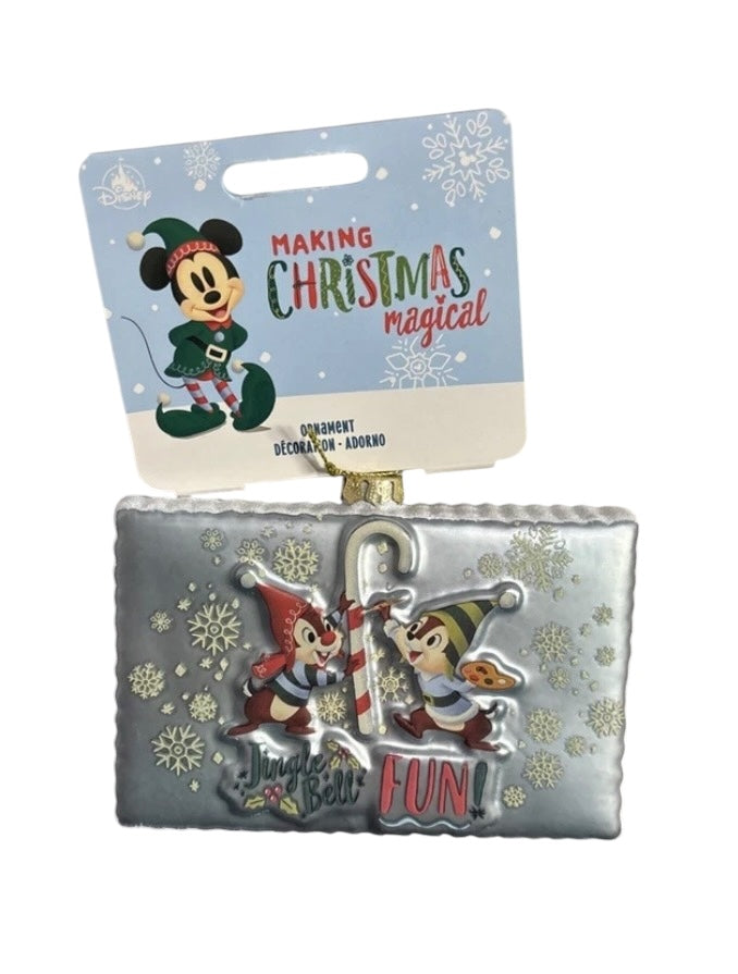 Disney Chip & Dale Postcard Glass Ornament- Jingle Bell Fun