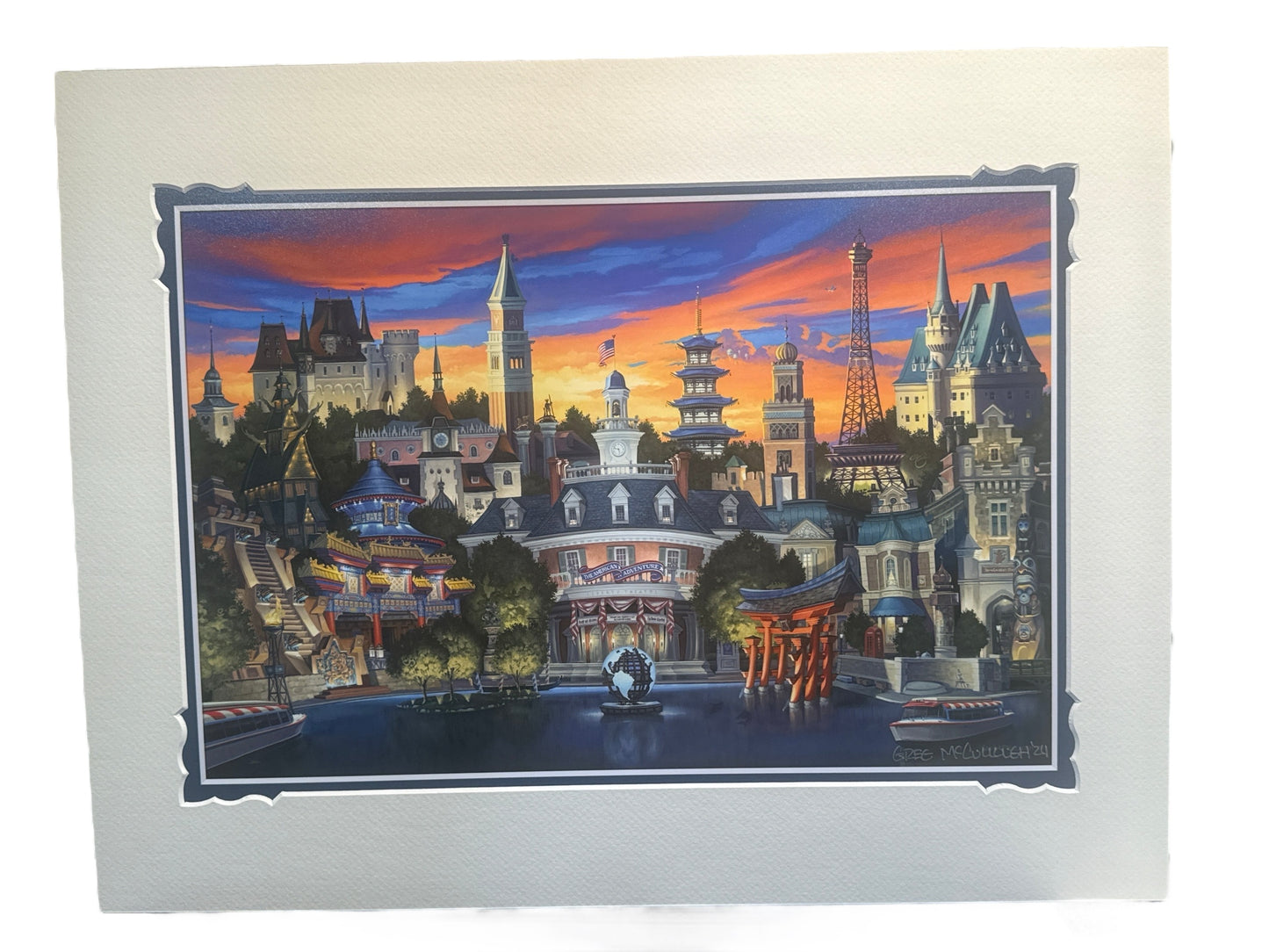 Disney Epcot “Sunset Lagoon” 14x18” Matted Print signed by Greg McCullough