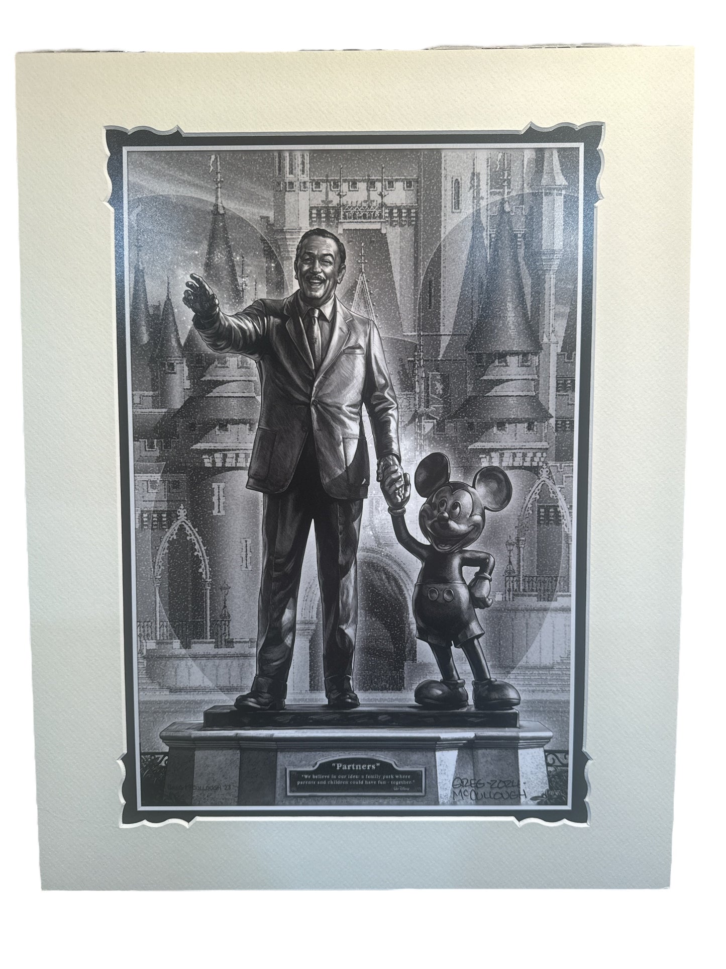 Disney “Partners” Charcoal  14x18” Matted Print signed by Greg McCullough