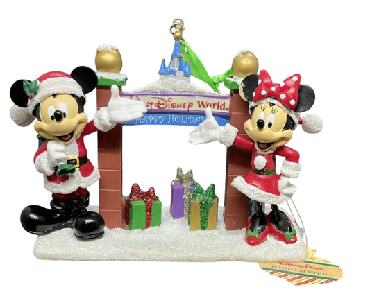 Disney World Santa Mickey Minnie Ornament Park WDW Entrance Gate Sign Christmas