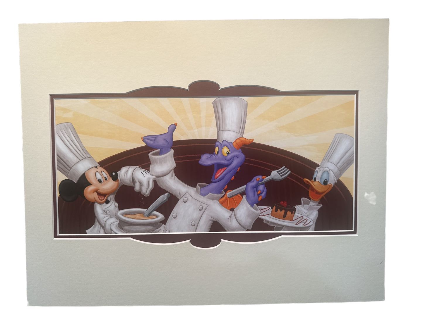 Disney 18x14” Matted print featuring Chef Figment, Mickey, and Donald