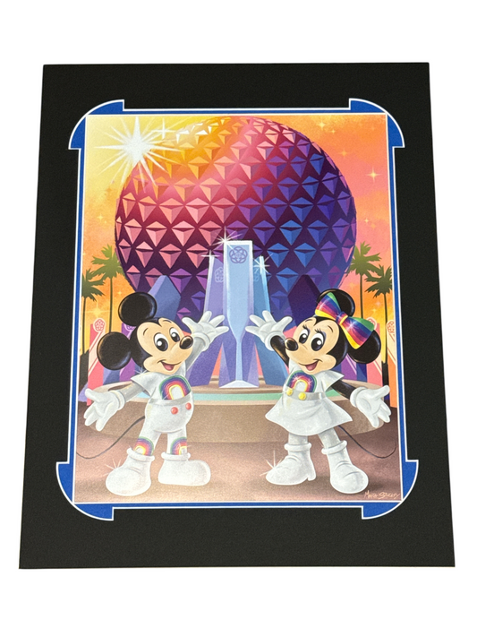 Disney Matted Print - Mickey Minnie at Spaceship Earth Maria Stuckey