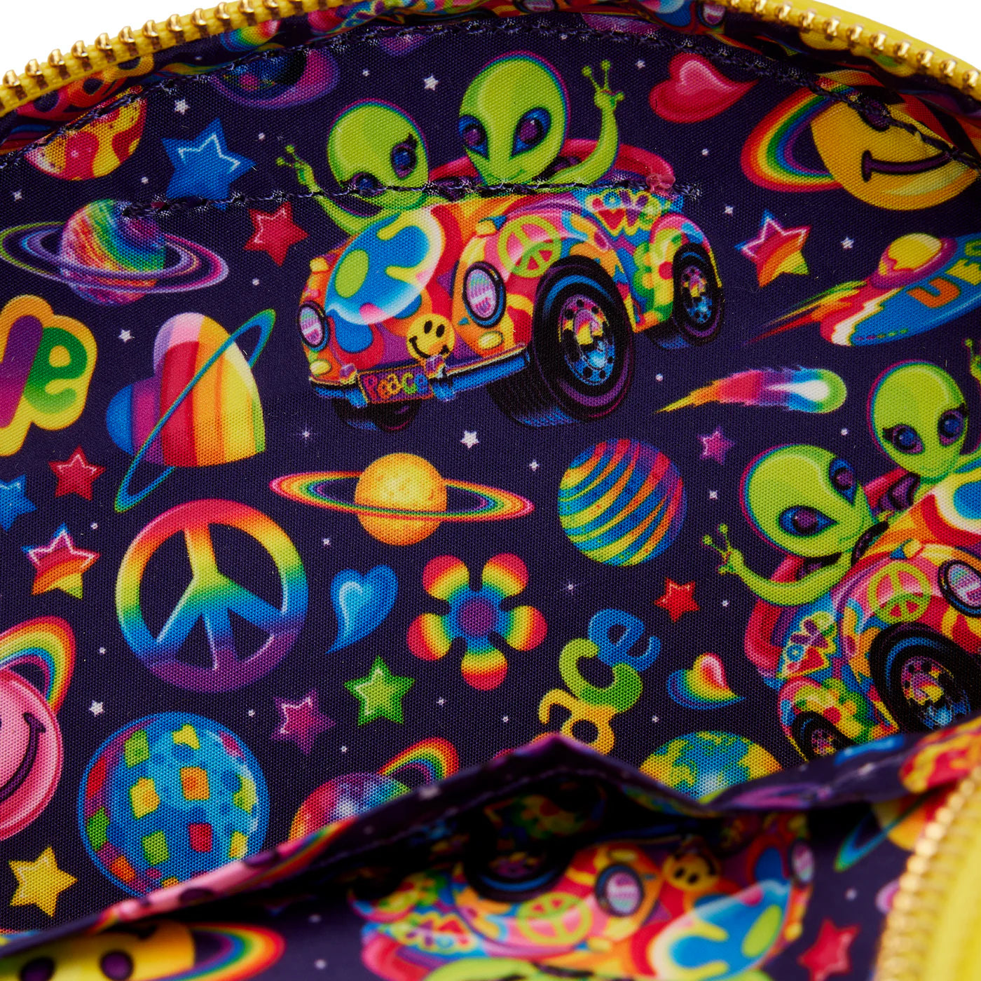 Lisa Frank Yellow Saturn Smiley Loungefly Crossbody Bag