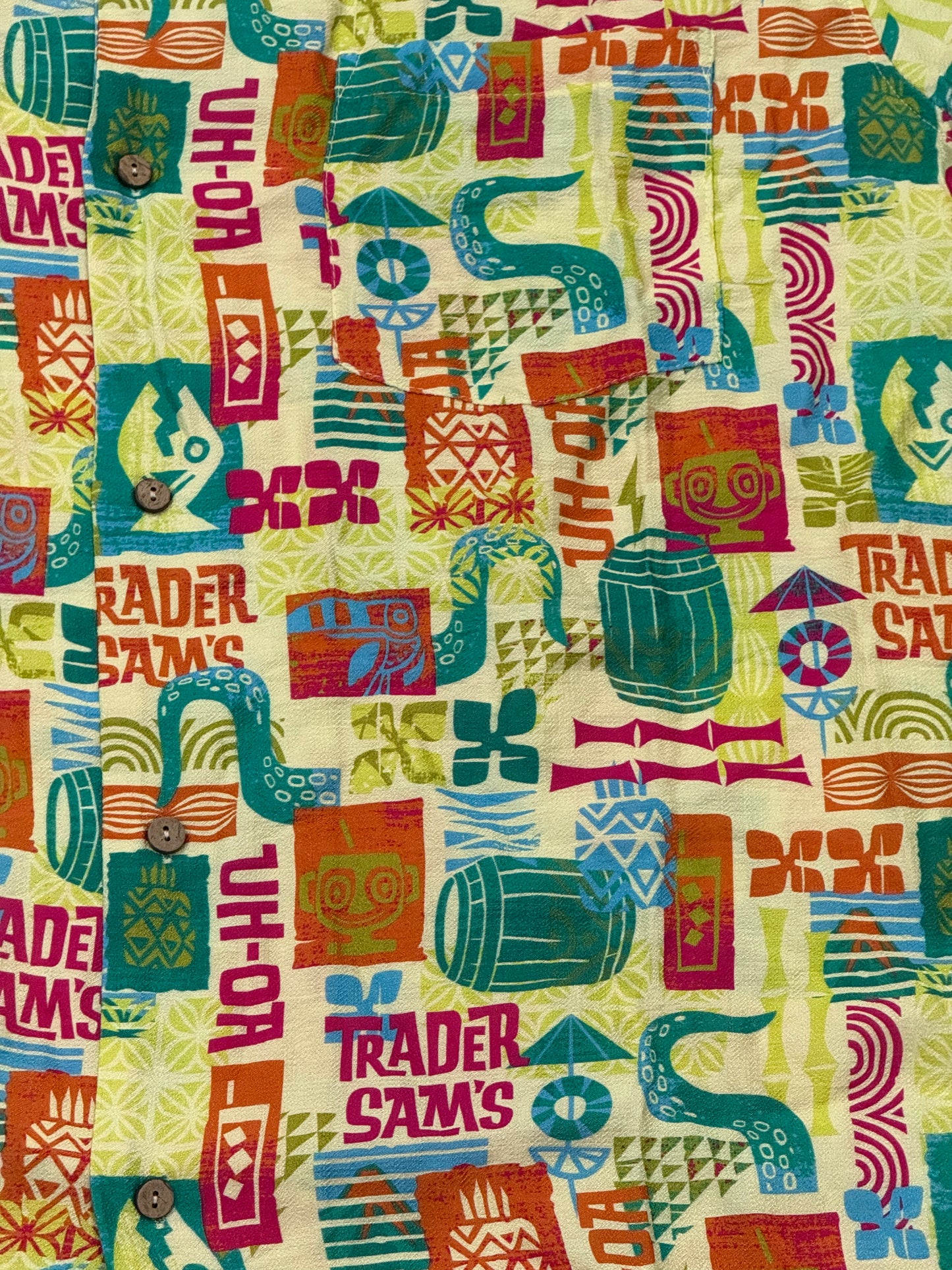 Disney Polynesian Resort Trader Sam’s Woven Shirt Button
