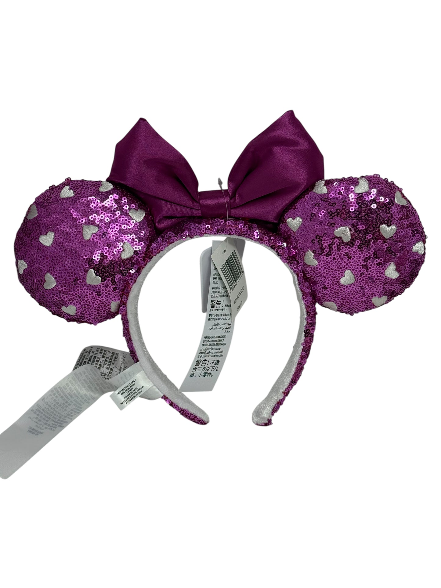 Disney Pink Sequin White Heart Ears Headband