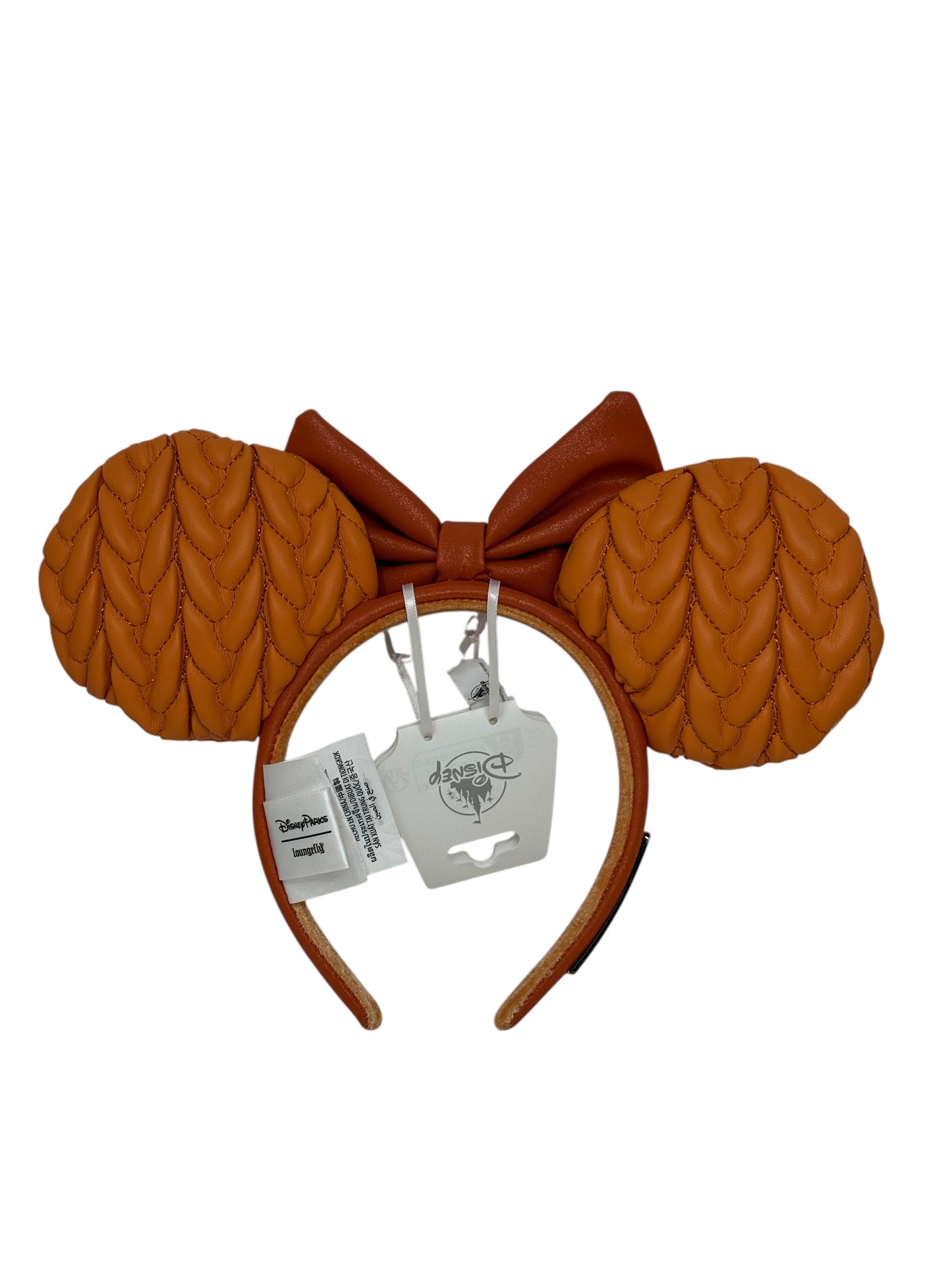 Disney Minnie Ears Loungefly Headband Pumpkin Spice Orange Puffy Quilted