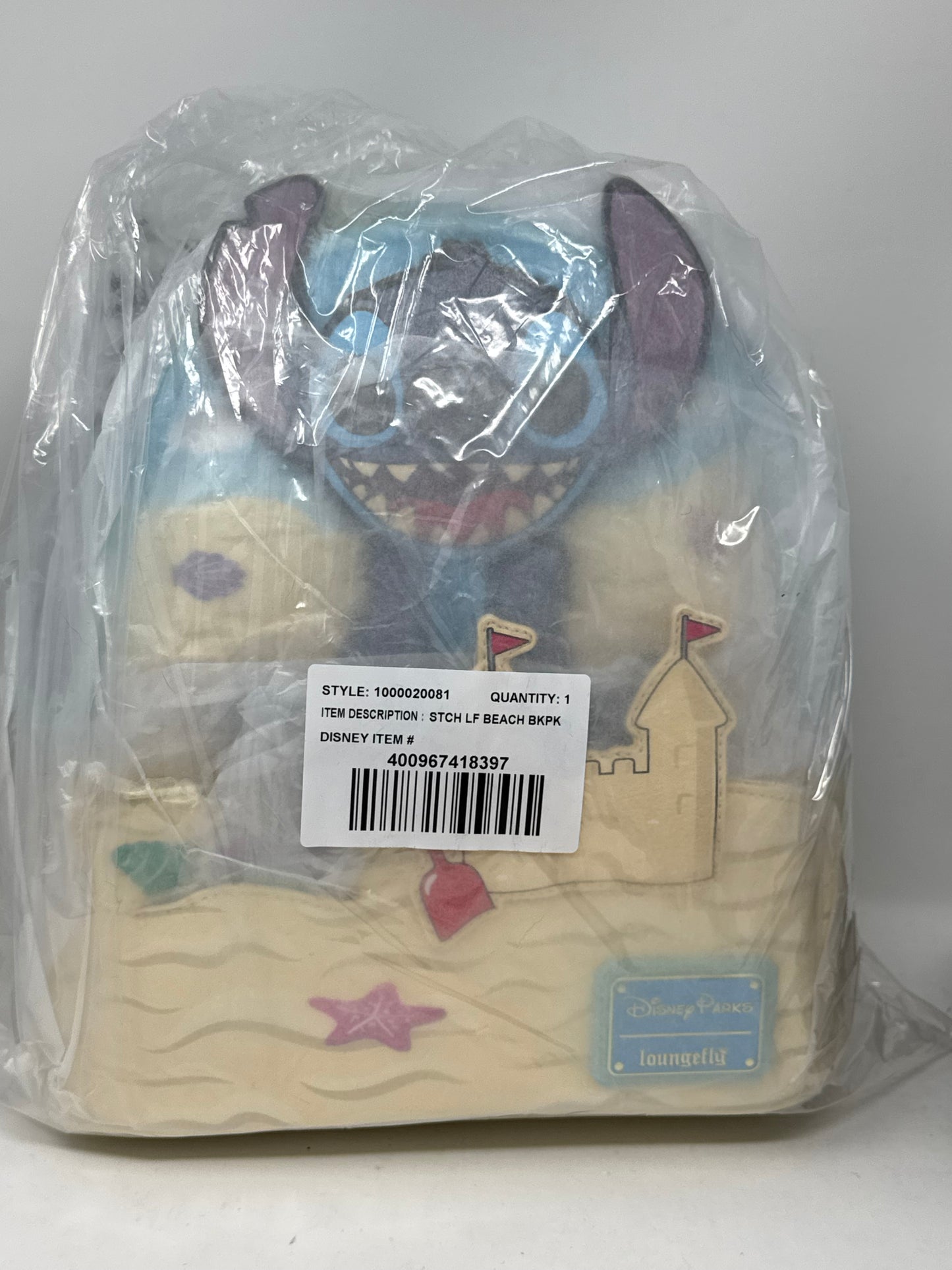 Disney Parks Summer Stitch Beach Sandcastle Loungefly Mini Backpack Lilo & Stitch