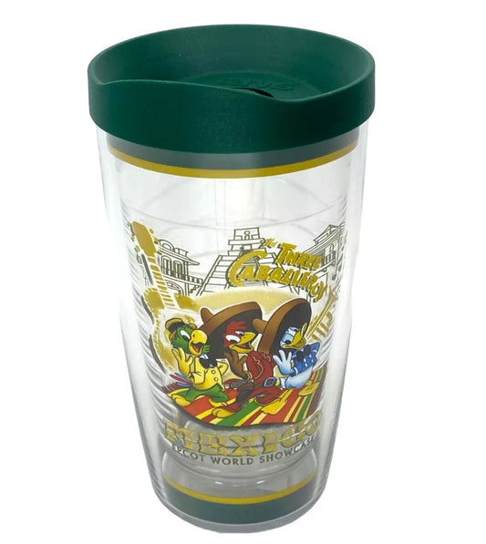 Disney  Mexico Pavilion Epcot 3 Three Caballeros M Tervis Tumbler Cup Lid 16oz-Retired