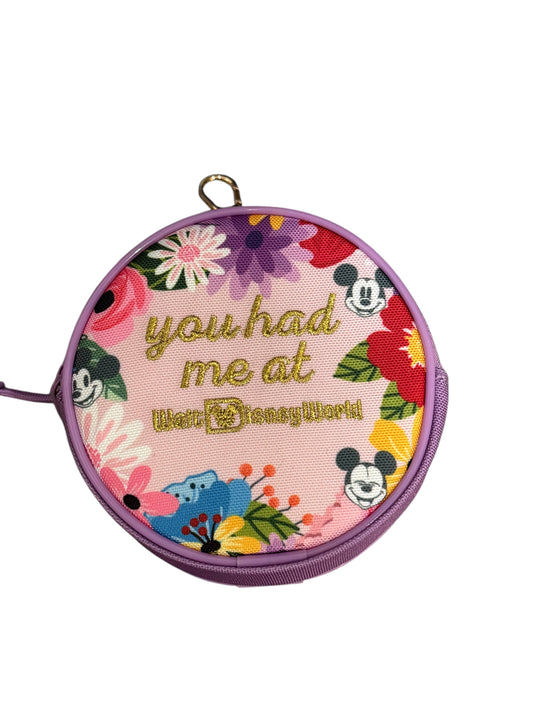 Walt Disney World Mickey Floral Coin Purse Clip Pouch