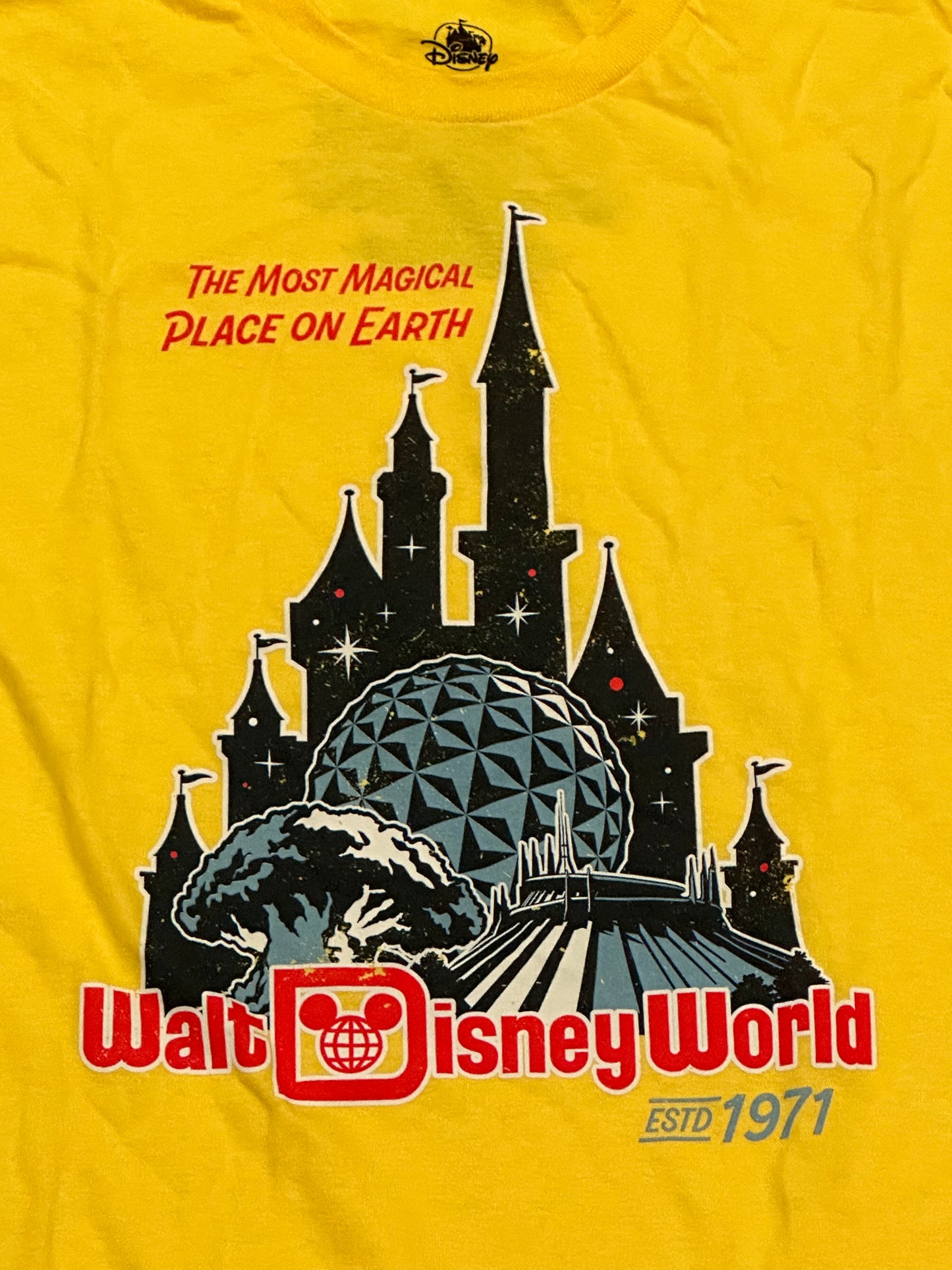 Walt Disney World East 1971 4 Parks Yellow Shirt Medium