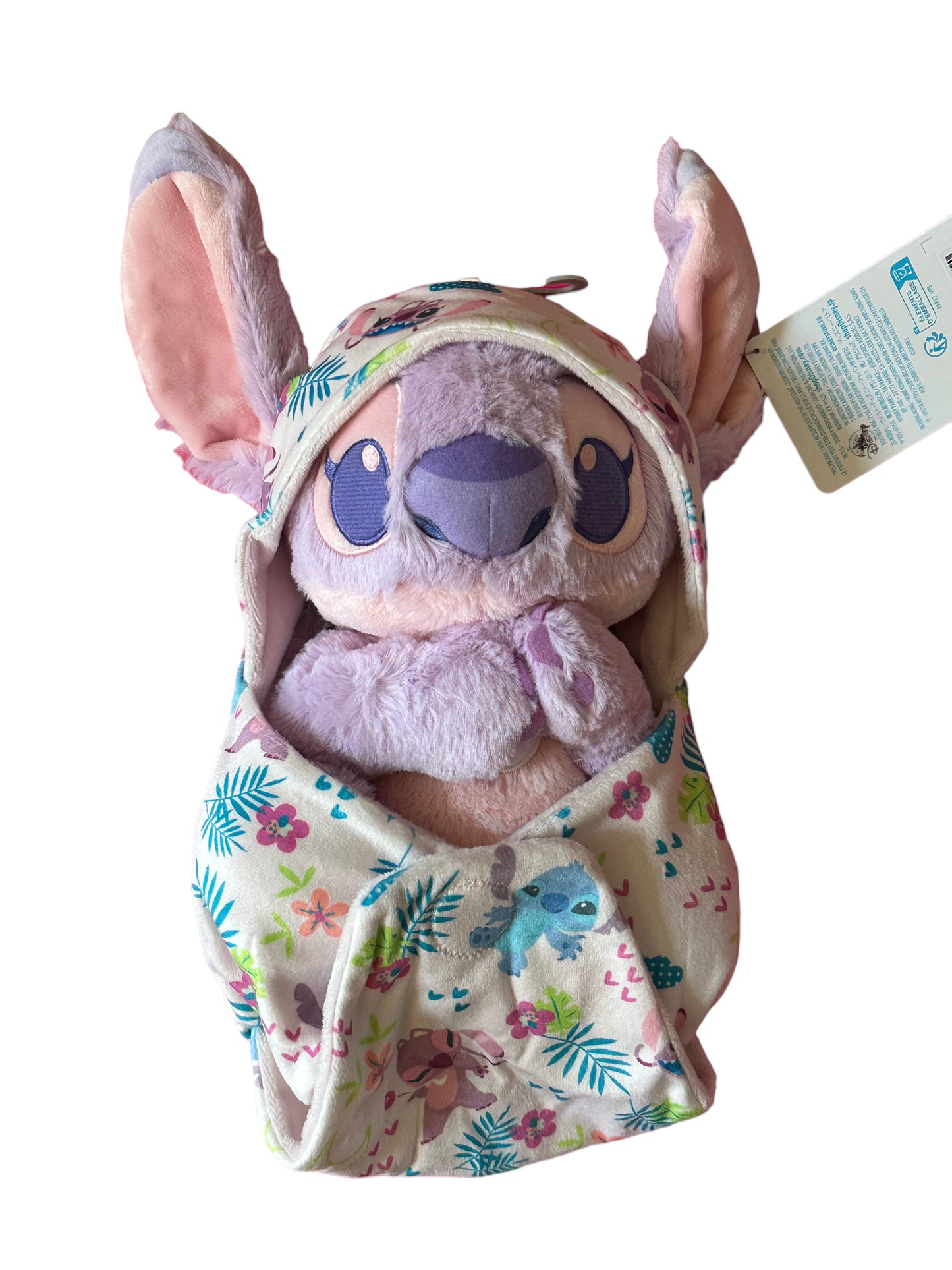 Disney Babies Stitch Pink Angel Plush in Hooded Blanket Pouch