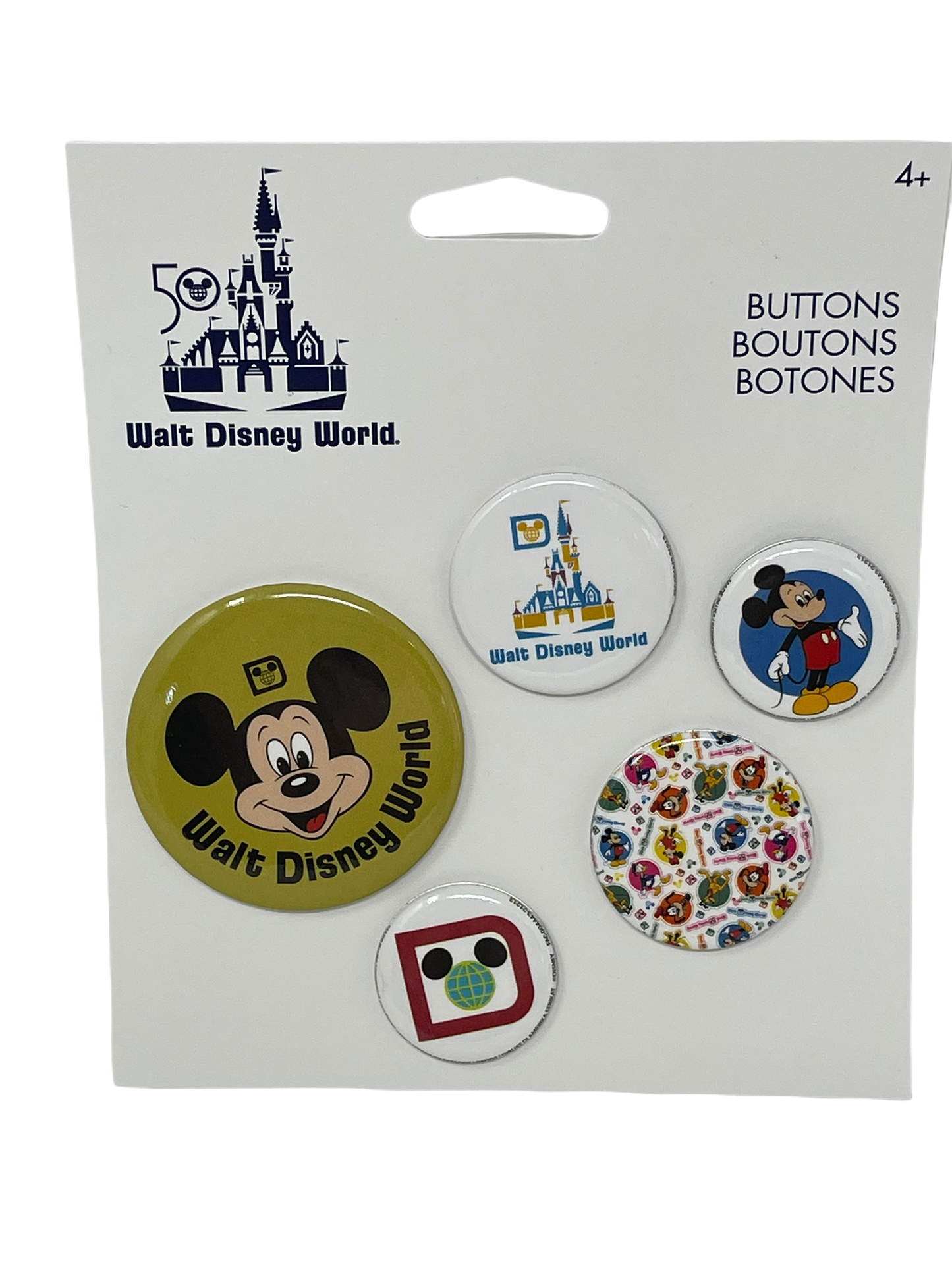 Walt Disney World 50th Anniversary Mickey, Castle, Button Pin Set