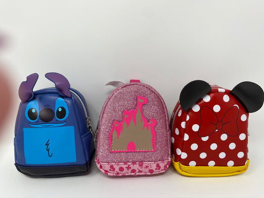 Disney Minnie, Stitch, or Princess Miniature Backpack Keychain Clip