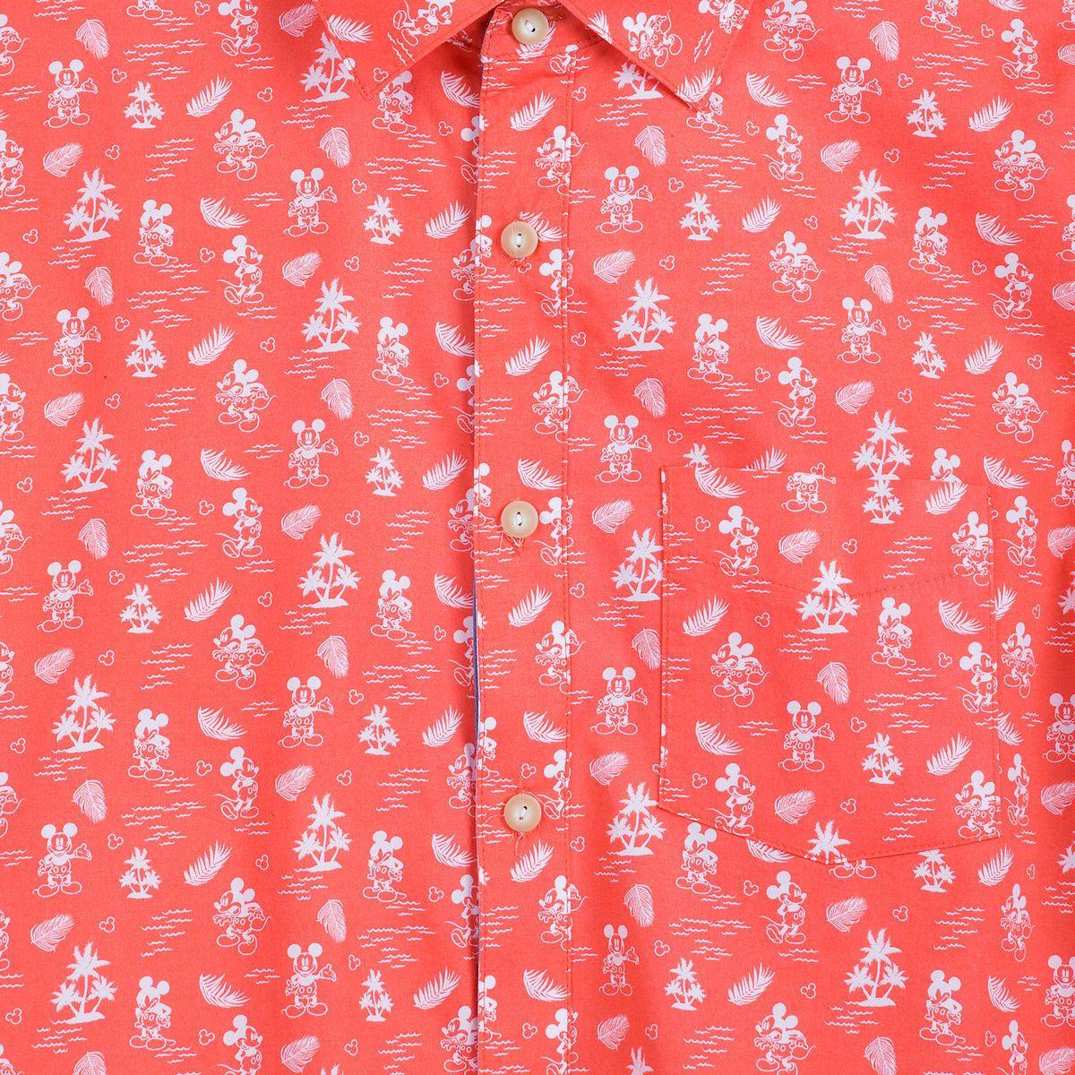 Disney Button Up Shirt for Men - Mickey Mouse Tropical - Orange - World of Treasures