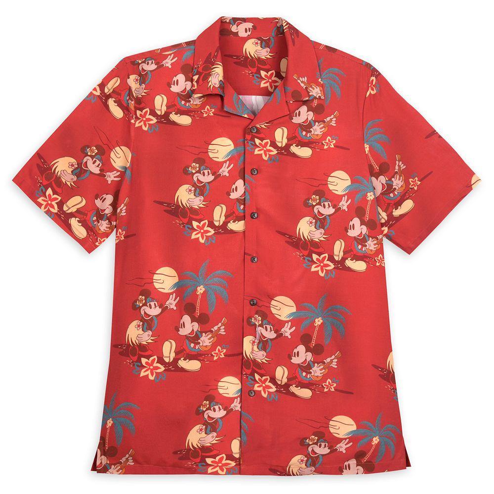 Disney Mickey and Minnie Mouse Retro Tropical Woven Shirt for Adults - World of Treasures