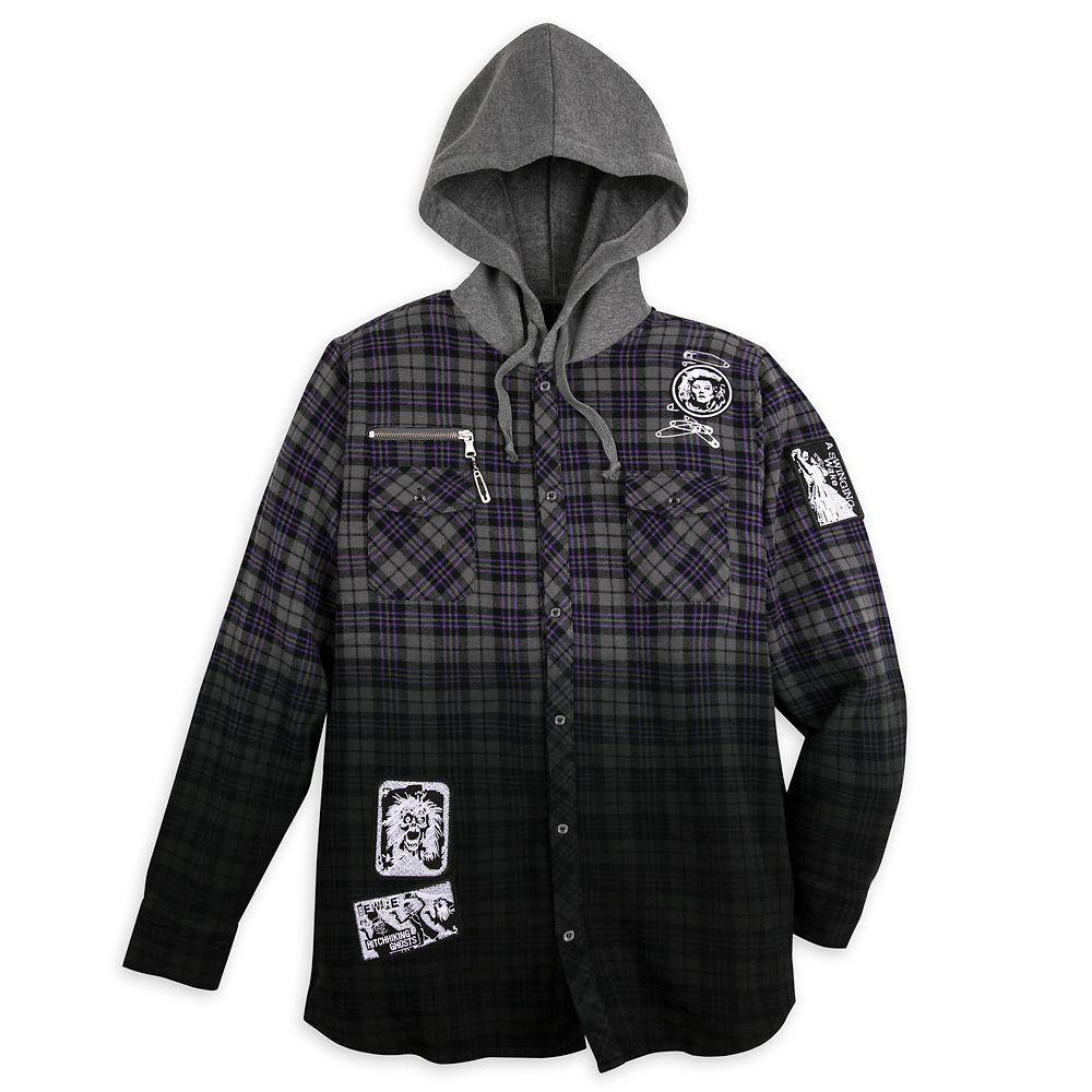 Disney The Haunted Mansion Plaid Woven Hooded Shirt for Adults - World of Treasures