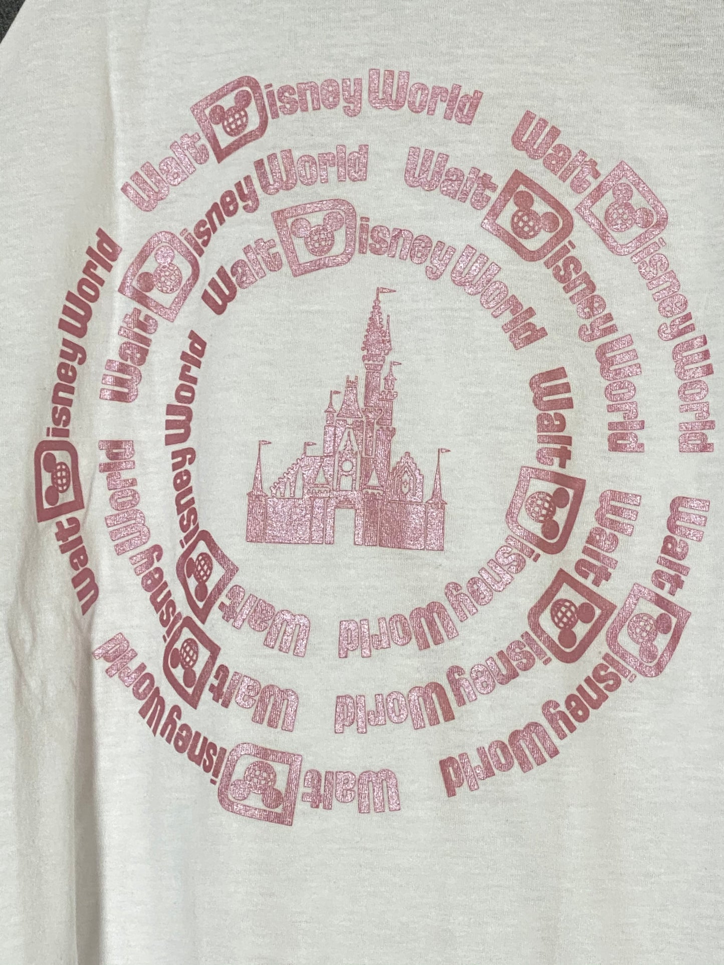 Walt Disney World Metallic Rose Gold Pink Castle Raglan Hoodie Long Sleeve Shirt