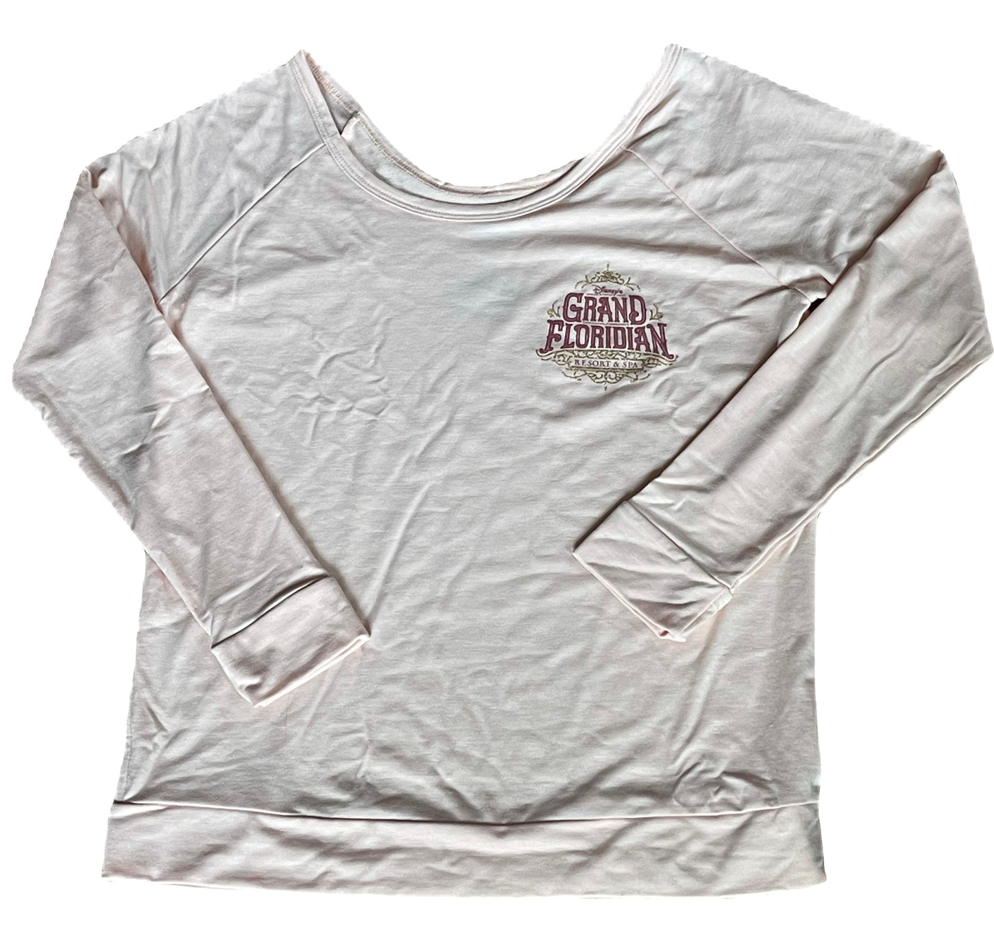Disney Grand Floridian Scoop Neck Pink Glitter Logo Pullover Large