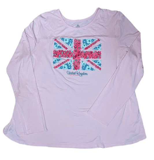 Disney Epcot United Kingdom World Showcase Rose UK Flag Pink Long Sleeve Shirt